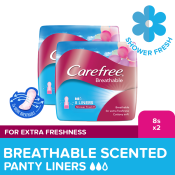 Carefree Breathable Panty Liners Flats - 2 Packs, Odor Control