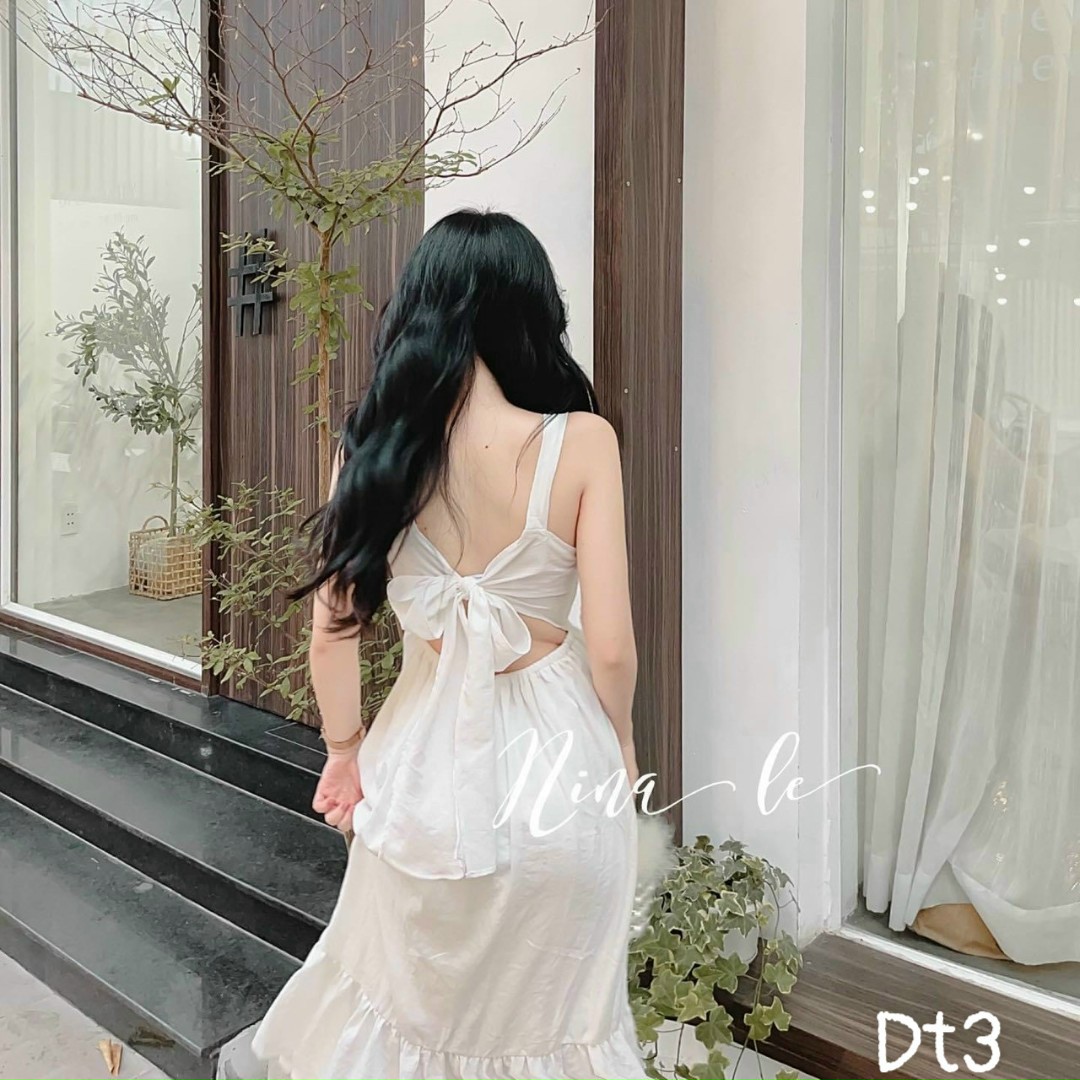 Đầm lụa 2 dây thắt nơ sau lưng , chất lụa mềm mại , siêu xinh