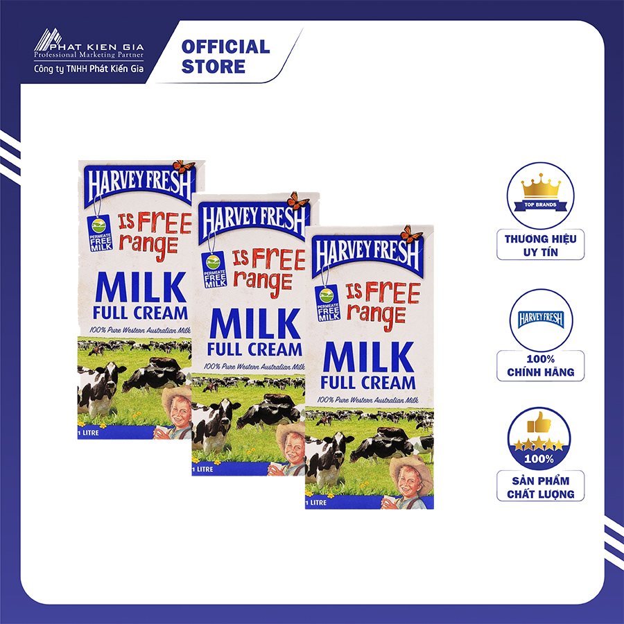 COMBO 3 Hộp Sữa Tươi Tiệt Trùng Nguyên Kem Harvey Fresh 1L (Úc)