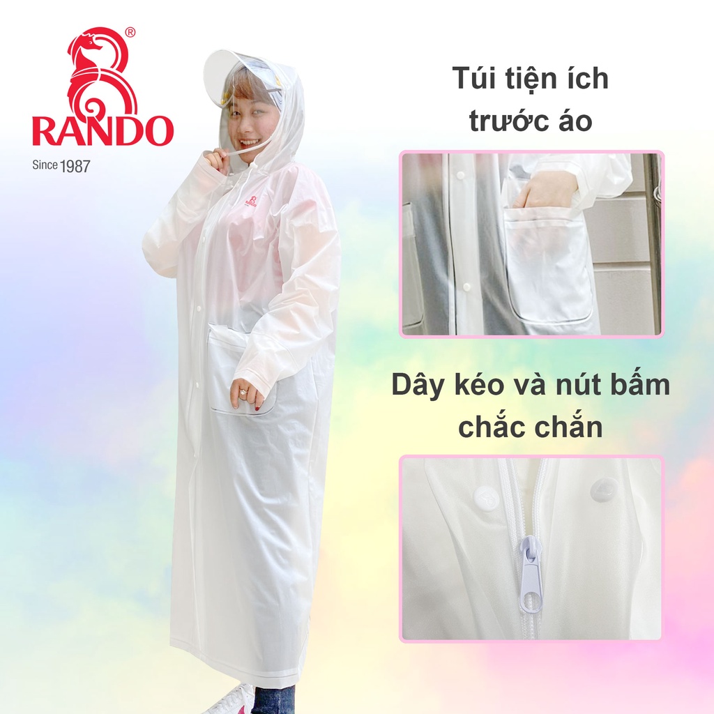 [FreeshipMAX] RANDO Aó Mưa Dây Kéo Chống Giọt Bắn APPC-11 | PVC Trong Mờ - Bít Sườn Che Kín Toàn Thân