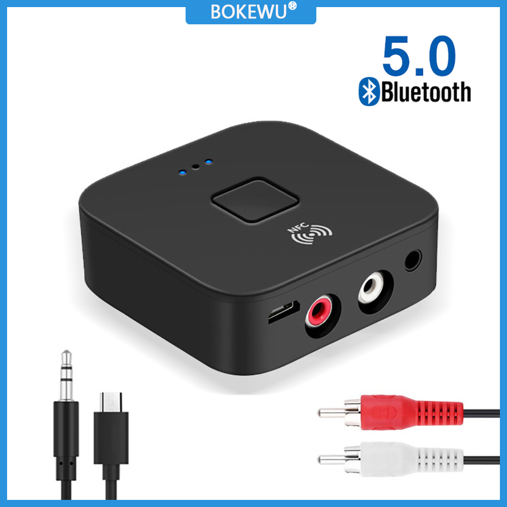 Bokewu bộ thu âm thanh bluetooth 5.0 rca bộ chuyển đổi không dây âm nhạc giắc aux 3.5mm aptx với nfc cho loa máy tính xách tay trên xe hơi