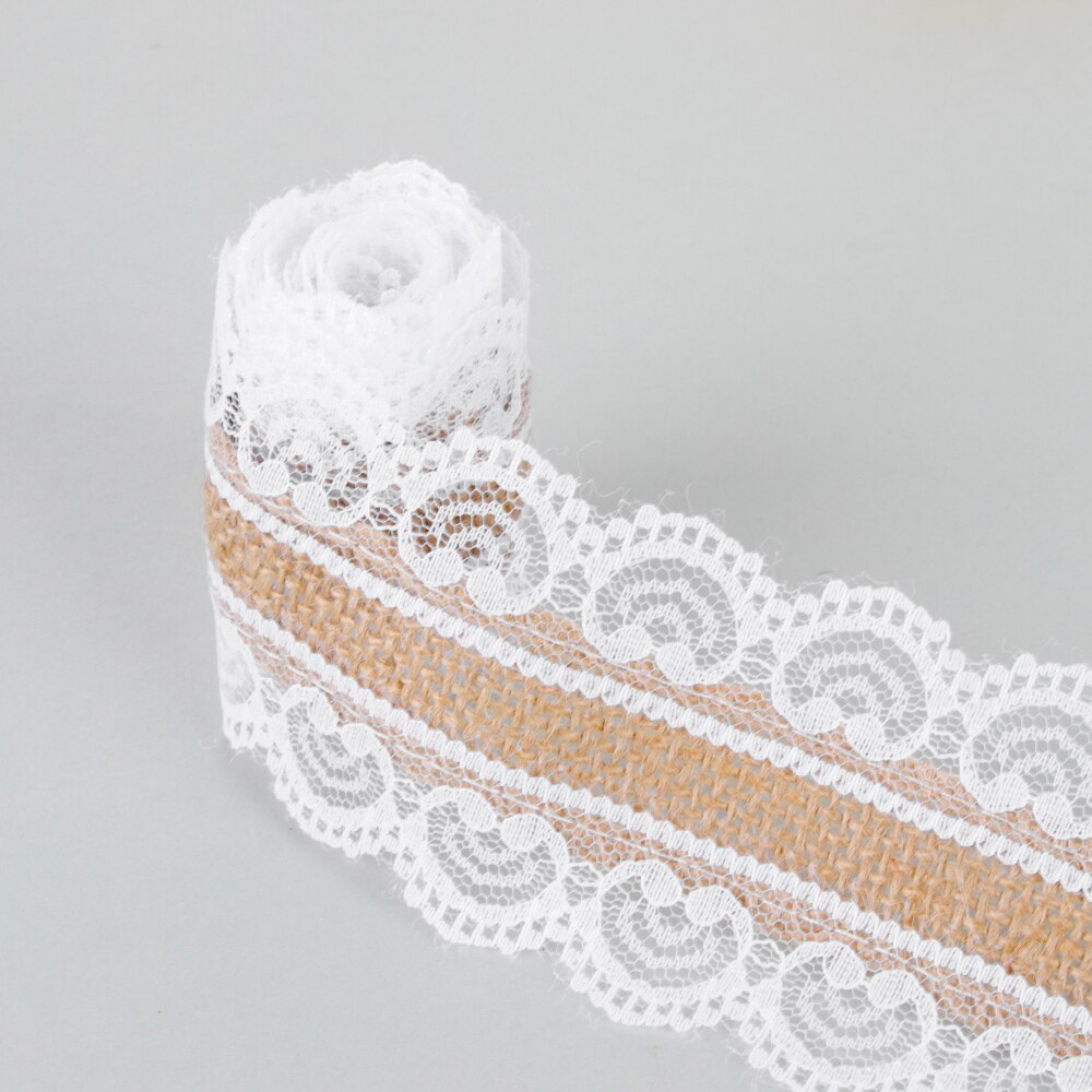 1 Roll Pita Goni Renda Lebar 4 CM Panjang 2 M Lace Burlap Ribbon-Rustic Florist Wrapping