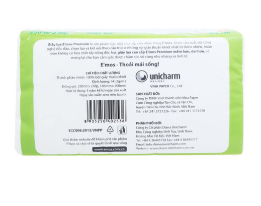 Khăn giấy E'mos lụa hoa quả hộp 230 tờ