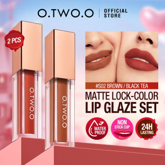 O.TWO.O 2 Cái/bộ Lip Tint Chống Thấm Nước Nguyên Bản Son Môi Dạng Lỏng Mềm Mờ Siêu Giữ Nhẹ Matte Có Sắc Tố Cao Khóa Màu Son Men Bộ Trang Điểm Môi