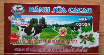 2 hộp Bánh sữa cacao Long Thành nguyên chất Domilk - sữa bò tươi nguyên chất
