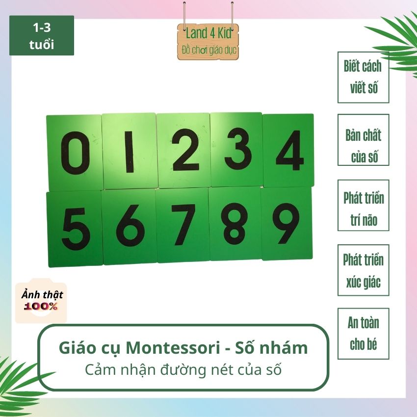 Đồ chơi giáo dục sớm - Giáo cụ Montessori - Đồ chơi cho bé bằng gỗ - Bộ thẻ số nhám từ 0 đến 9 MR2