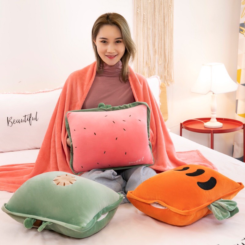[HCM]Chăn gối văn phòng Gối kèm mền trái cây 2in1