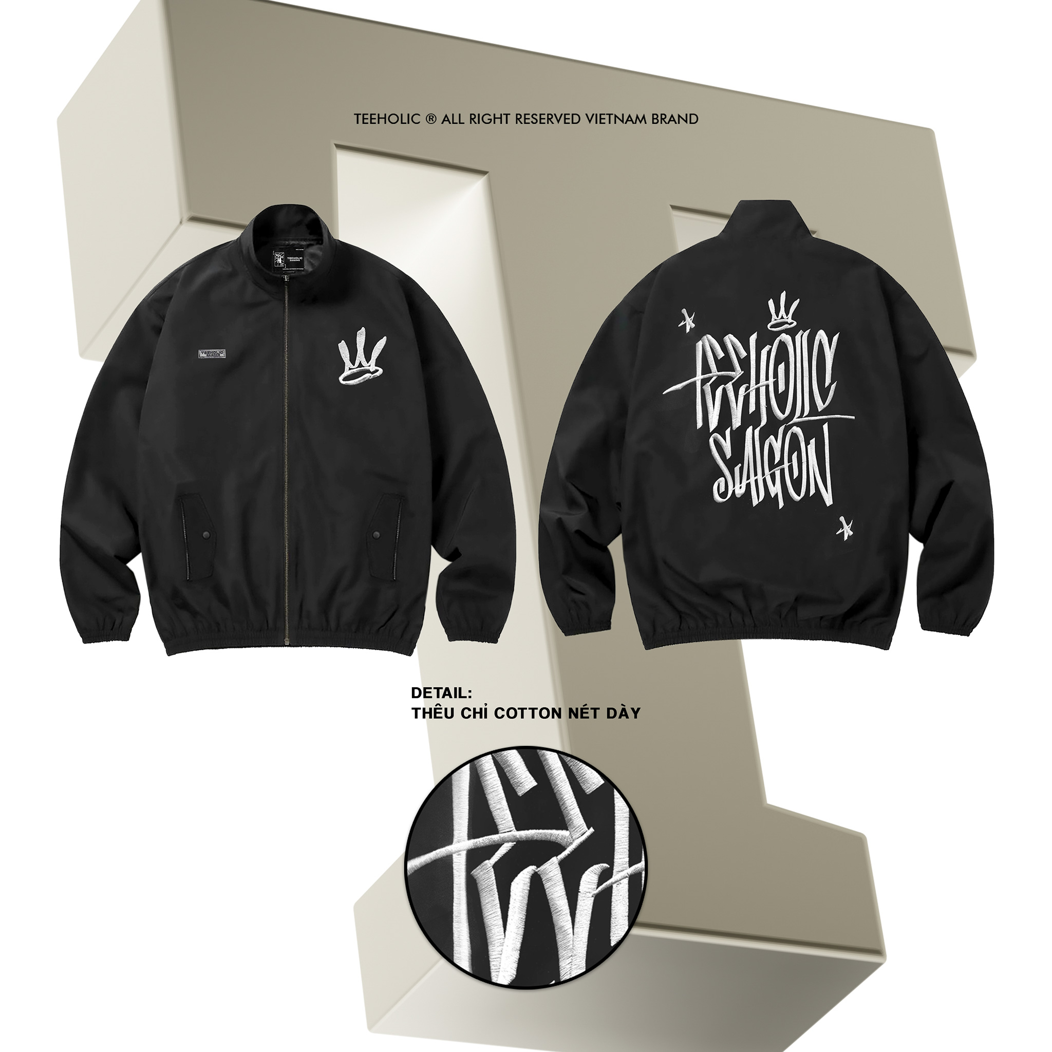 Áo Khoác Jacket TeeHolic Thêu Logo Màu Đen
