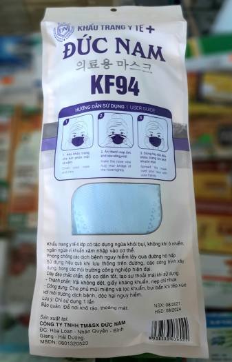 Khẩu trang y tế 4D Mask KF94 thương hiệu Đức Nam {túi 10 cái, màu xanh} - sản xuất theo công nghệ Hàn Quốc, 4 lớp kháng khuẩn, kháng bụi mịn, đẹp, mềm, dày dặn, tái sử dụng được nhiều lần - QT Thu Lan TL01b