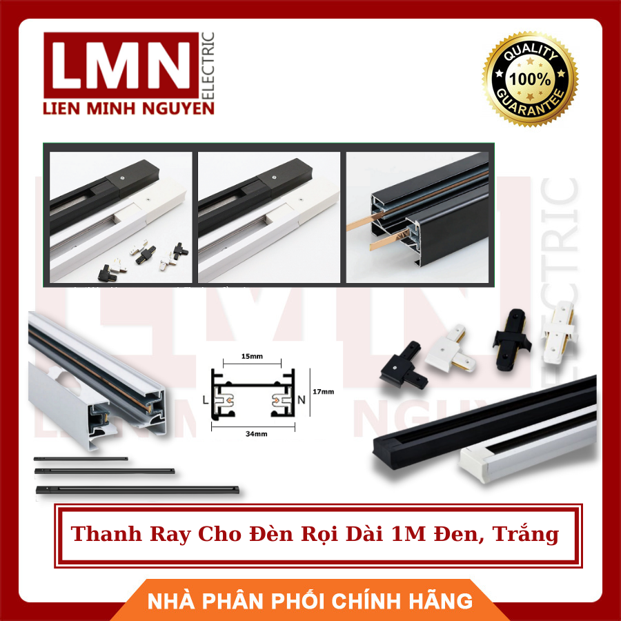 Thanh Ray Cho Đèn Rọi Dài 1M Đen, Trắng - Hàng Chất Lượng, BH 12 Tháng