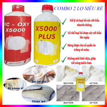 Tẩy trắng quần áo, tẩy nấm mốc áo quần Vic oxy X5000, nước tẩy trắng quần áo, vết ố quần áo đa năng, combo 2 lọ siêu rẻ Vic oxy X5000 và X5000 Plus