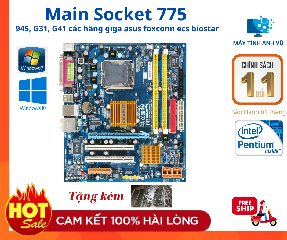 Main Socket 775 các loại 945 G31 G41 các hãng giga asus foxconn ecs biostar