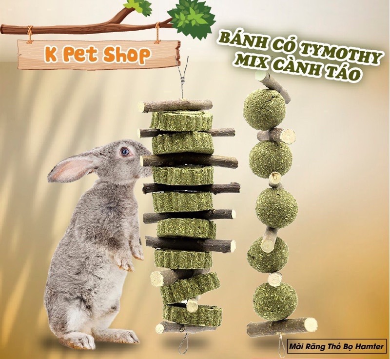 Dây bánh cỏ mài răng timothy thỏ bọ ?? free ship ?? bánh cỏ cành táo mài răng thức ăn cho thỏ bọ.