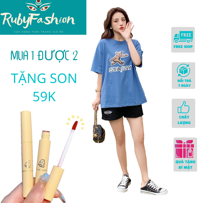 ]set quần đùi nữ đồ bộ đồ bộ nữ hình gấu set đồ nữ bộ mùa hè form rộng unisex XuongRubyTamnd tặng son 59k