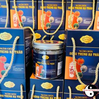 Đông trùng hạ thảo ngâm chân Huy Cương (hộp 30 túi lọc) được bào chế từ nấm đông trùng hạ thảo khô đông trùng hạ thảo kết hợp các thảo dược như sâm đương quy gừng ta.