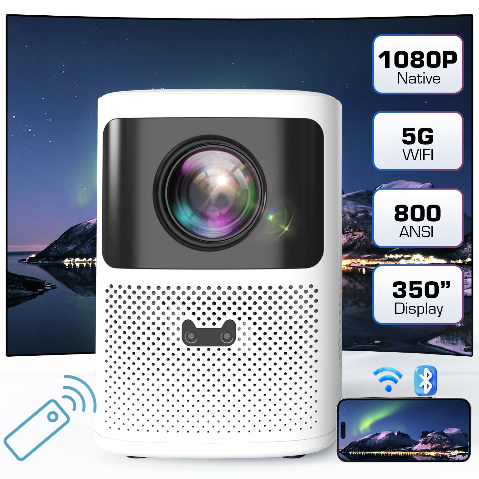 EGOBAS 1080P Projector Android 4K Decoding 800ANSI Auto Focus Intelligent Screen Alignment WiFi 6 Bluetooth Video Home Projector ราคา 5,700 บาท*ส่งฟรี