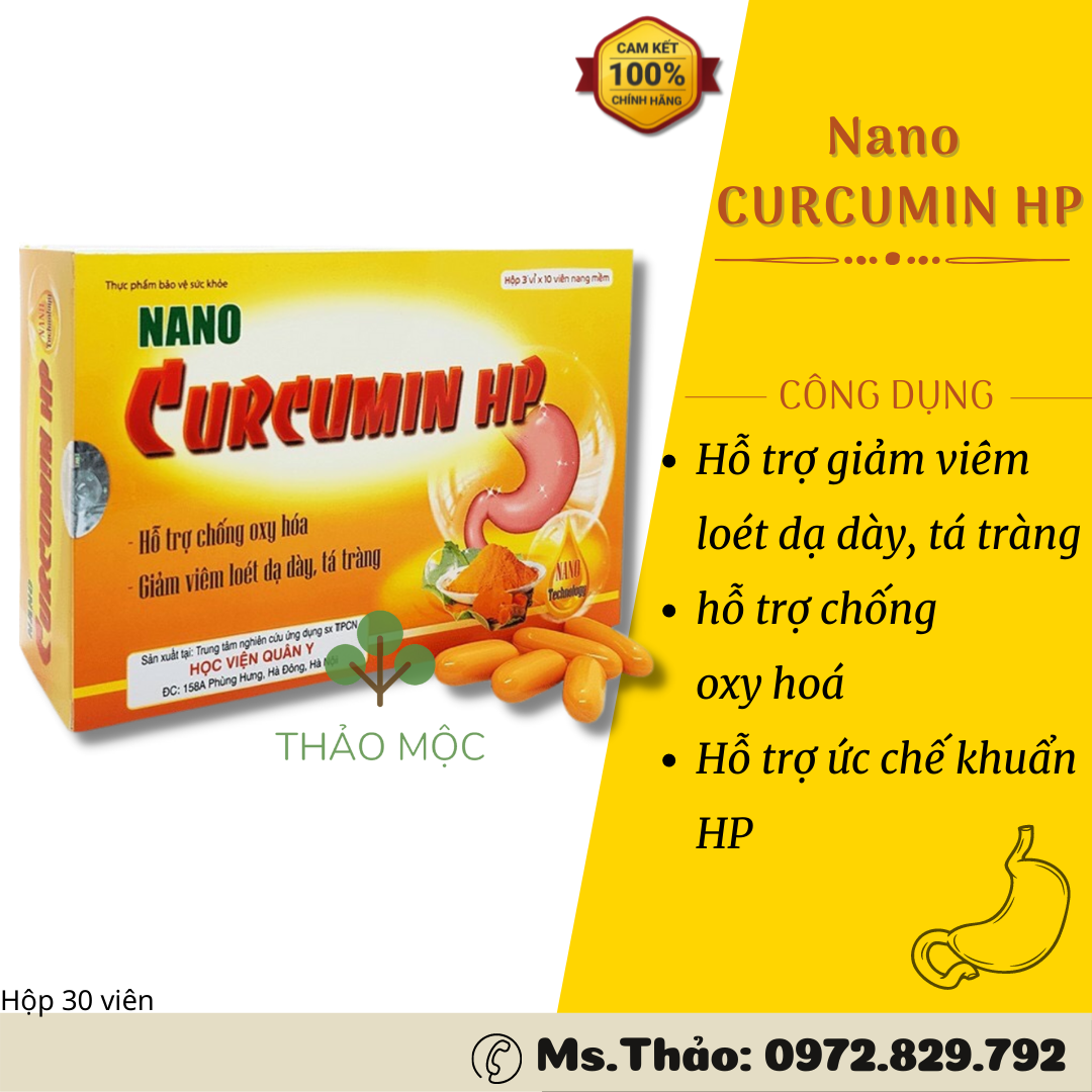 Hỗ trợ bệnh đau dạ dày - nano curcumin hp học viện quân y - giảm viêm loét dạ dày, hành tá tràng