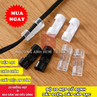 Bộ 20 Nẹp Dán Tường Cố Định Dây Điện Chống Rối - Kẹp Giữ Dây Cáp Sạc (Có Keo Dán 3M)