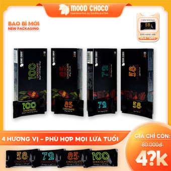 Combo 2 Hộp Socola Đen Đắng Nguyên Chất Không Đường 100% Dark Chocolate MOOD CHOCO