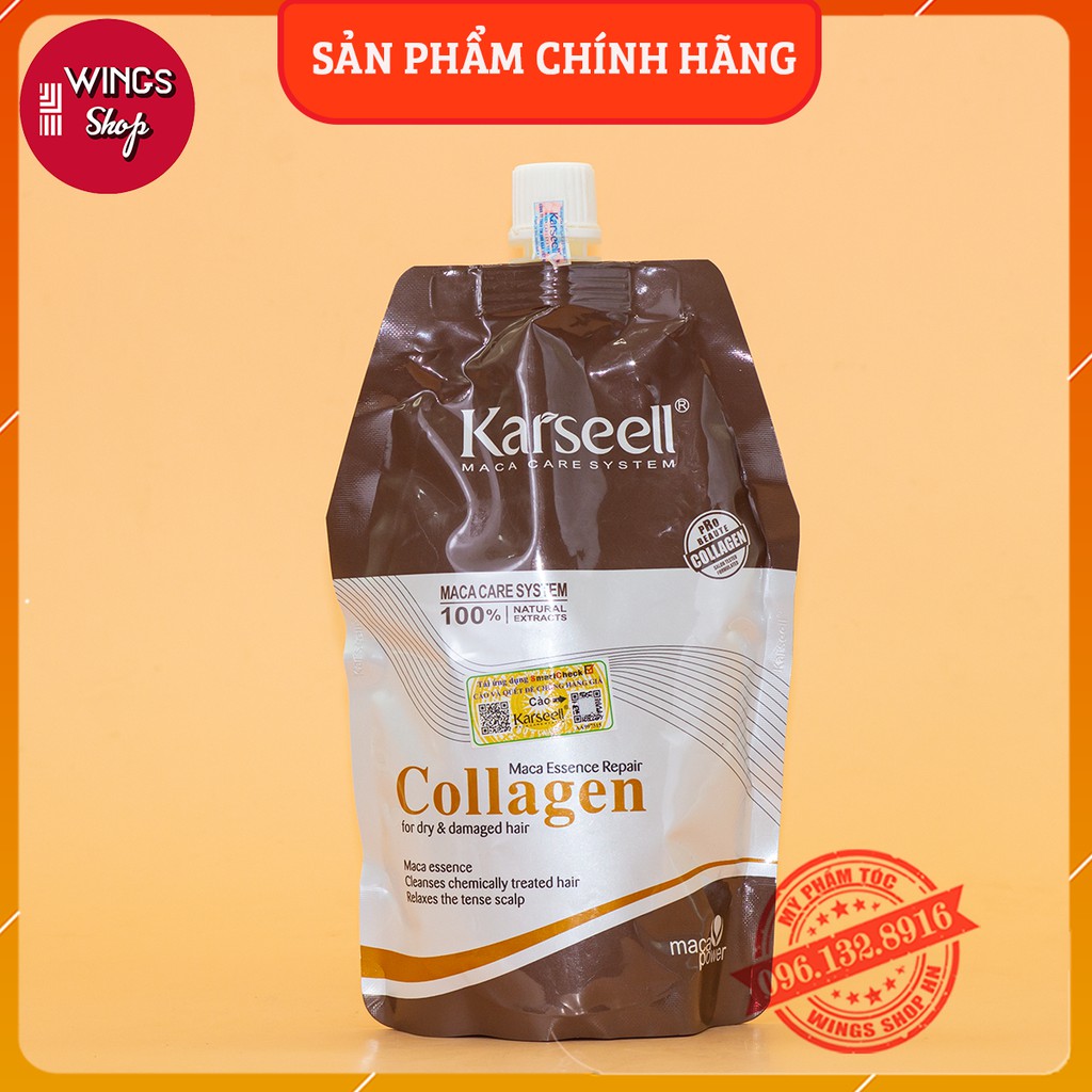 Hấp ủ tóc collagen karseell maca dạng túi 500ml | phục hồi tóc, giúp tóc siêu mềm mượt | collagen karseell maca chính hãng