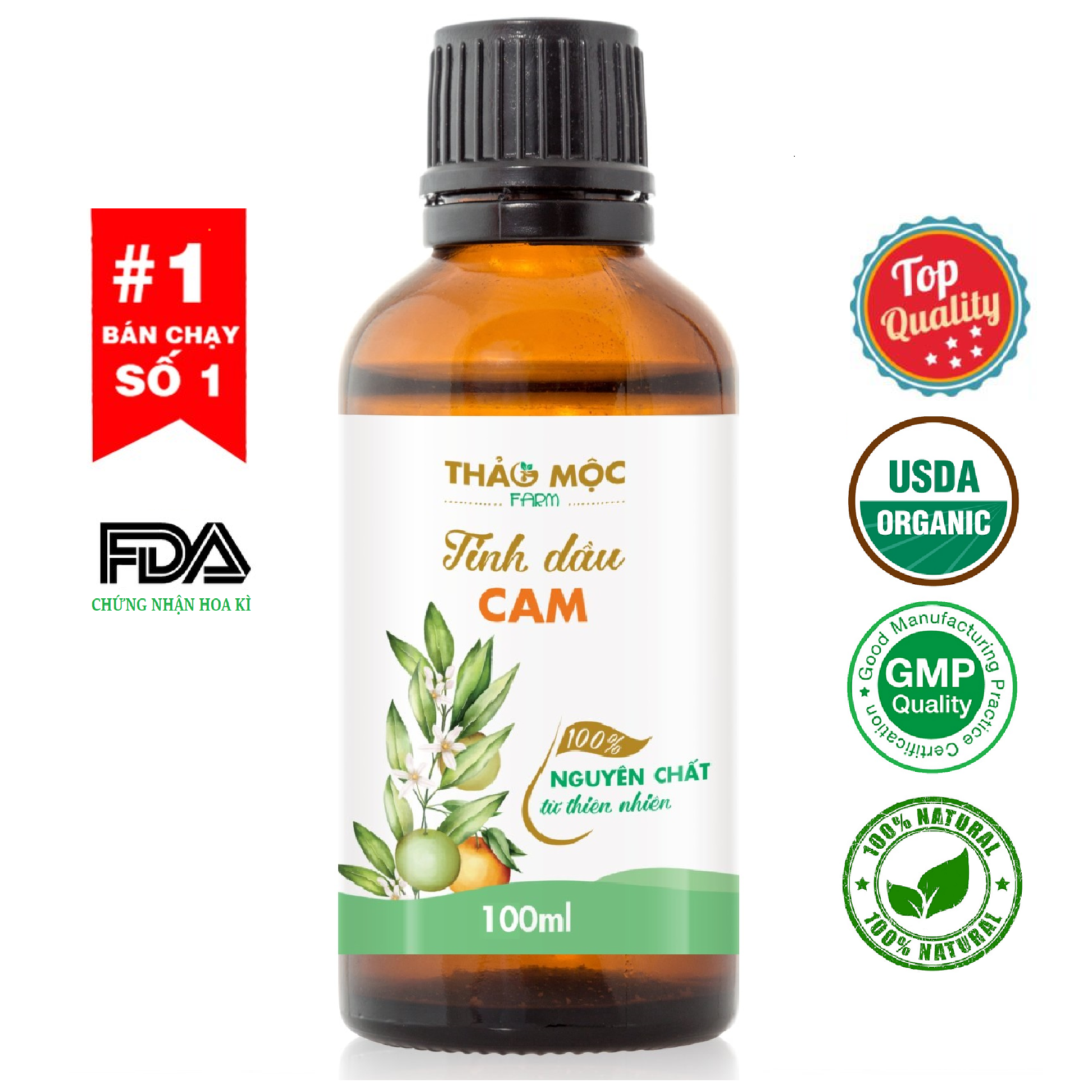Tinh dầu Vỏ Cam ngọt Thảo Mộc 100ml nguyên chất từ thiên nhiên, thơm phòng, thư giãn, đuổi muỗi, xông phòng