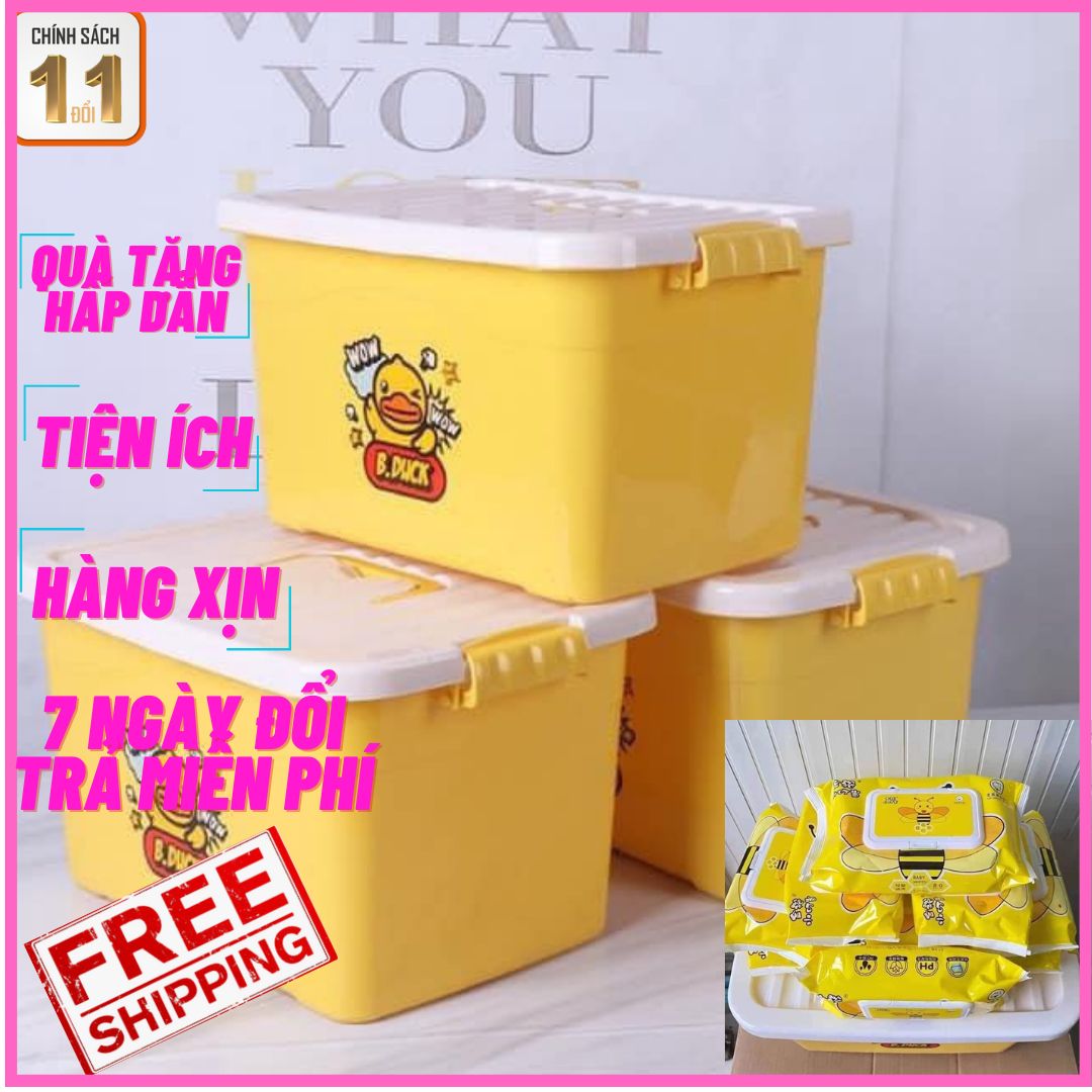 Khăn giấy ướt vịt vàng b.duck 10 gói kèm thùng nhựa tiện dụng siêu đáng yêu
