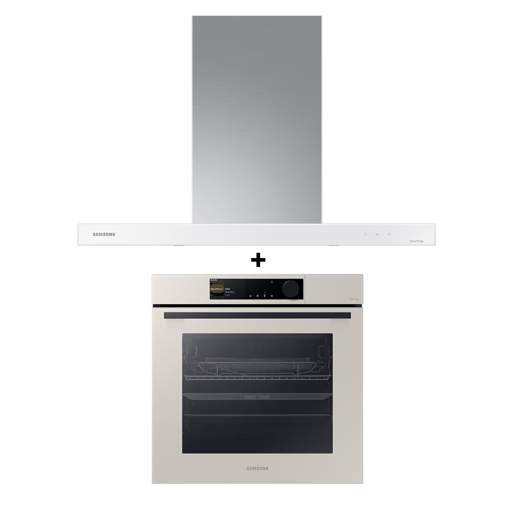 (Ingombrante) (Bundle) Samsung NK36CB665WWHSP Cappa da parete su misura (90 cm) + NV7B6675CAA/SP Forno da incasso su misura con Dual Cook Steam™ (76L)