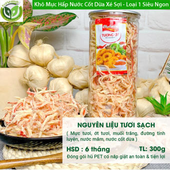 Mực Xé, Mực Xé Hấp Nước Dừa, Khô Mực Xé Sợi Hấp Nước Cốt Dừa Loại Ngon Hàng Cao Cấp - Giá Cực Rẻ Hũ 300g, Thơm Ngon, Ngọt, Dai Mềm, Món Ăn Nhanh Đãi Khách Ngày Tết, Hải Sản Khô, Ăn Vặt Ngon Sài Gòn