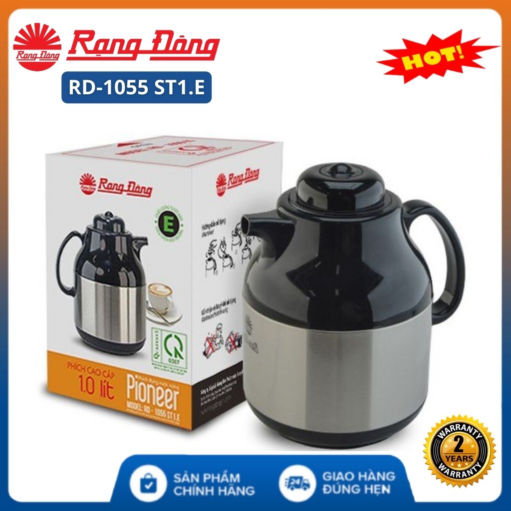 Phích pha trà giữ nhiệt Rạng Đông RD-1055 ST1.E 1 lít - Bảo hành 24 tháng - Ấm pha trà , chè , cafe , ấm có lõi lọc , ruột inox nước nóng phích nước nóng giữ nhiệt pha cà phê