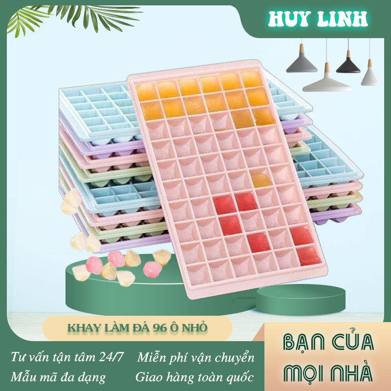 Khay làm đá 96 ô, Khay để đá ô vuông nhỏ cao cấp, Khuôn làm thạch rau câu, Huy Linh