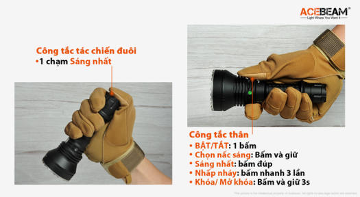 Đèn pin chiếu xa ACEBEAM L19 độ sáng 1650lm chiếu xa 1300m bóng LED PM sử dụng pin 21700 Đèn Đèn pin