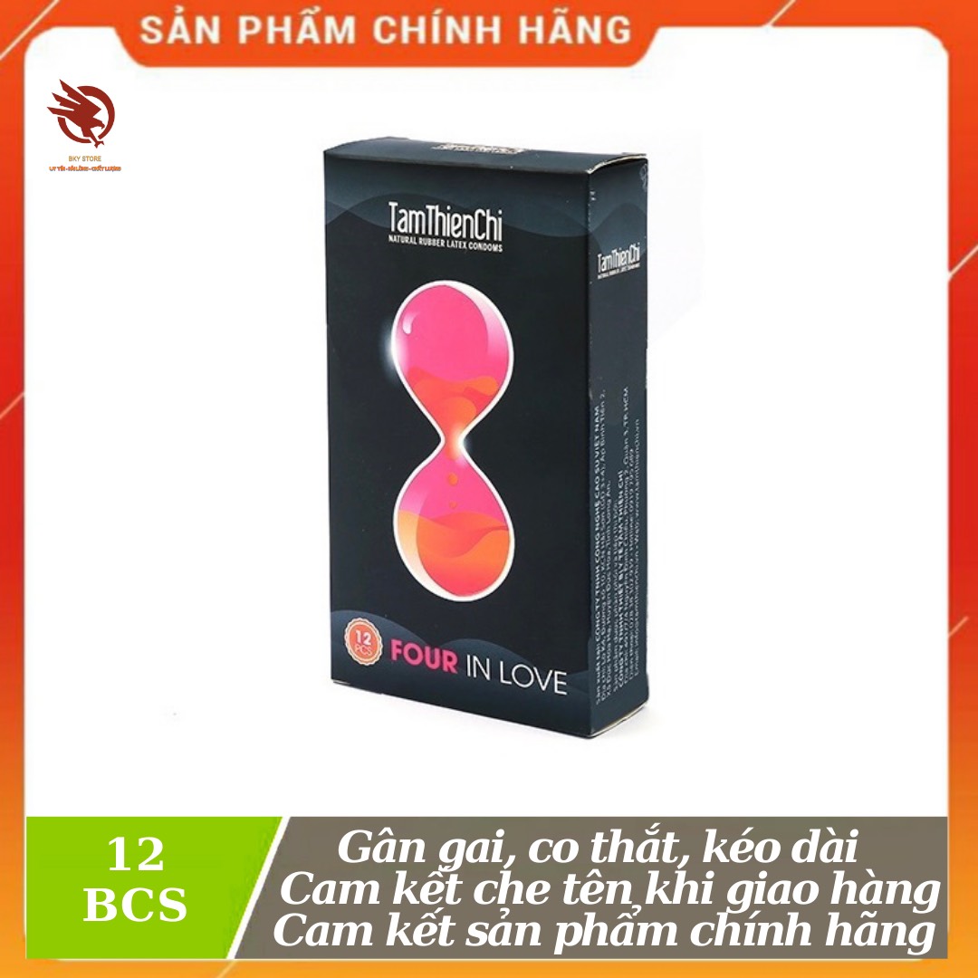 [ CHÍNH HÃNG ] - Bao cao su Tâm Thiện Chí Four In Love 4in1, Siêu mỏng, Gân gai, kéo dài thời gian - hộp 12 cái