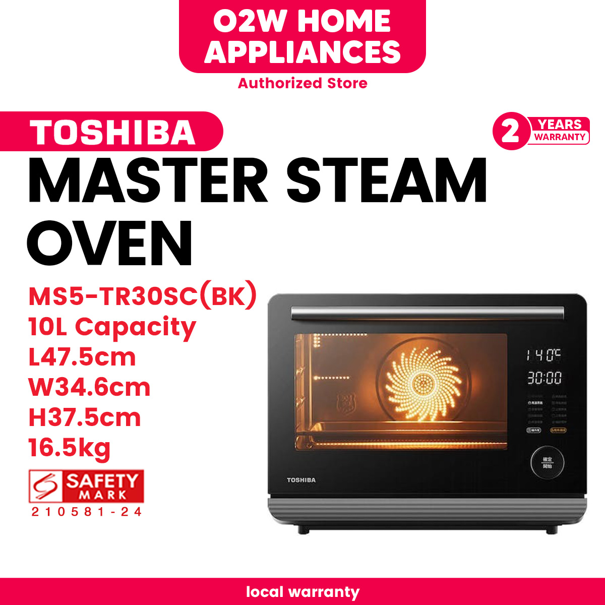Toshiba Black 3 Pure Steam Modes Steamless Master Steam Oven, 30L