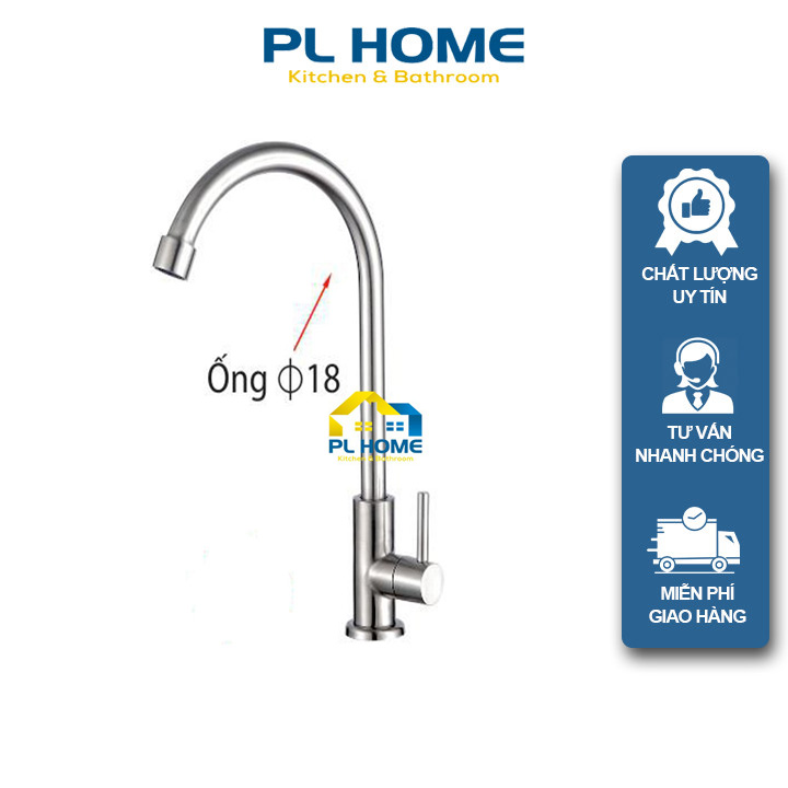 Vòi rửa chén bát lạnh inox 304 phi 18
