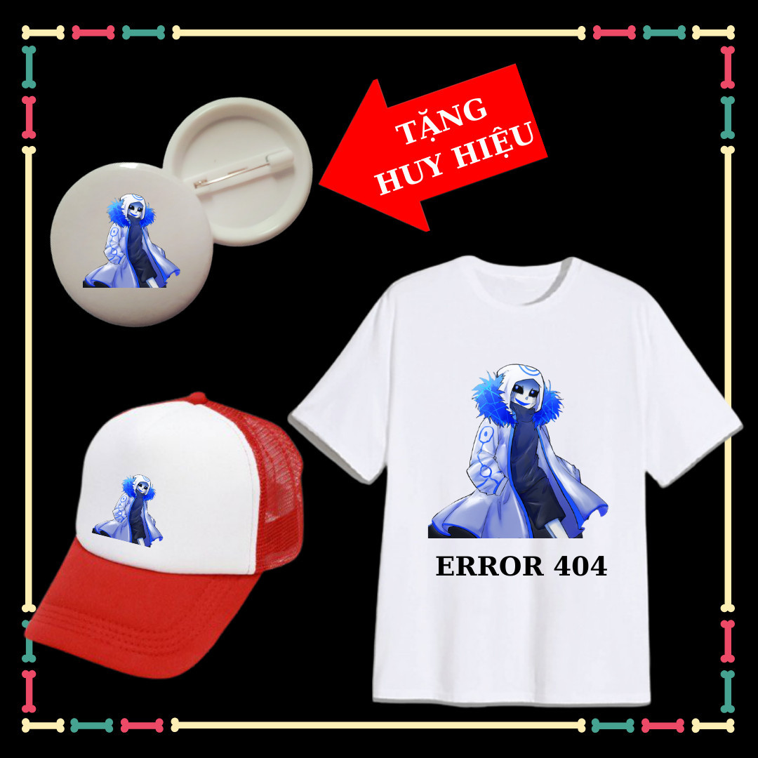 Combo Áo thun Error 404 +  Mũ lưỡi trai Error 404 Sans siêu ngầu cho bé trai bé gái Tặng Huy Hiệu Error 404