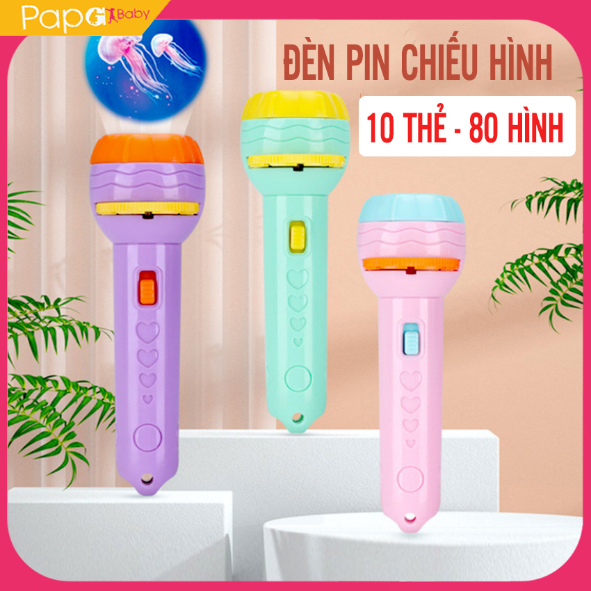 Đèn Pin Chiếu Hình 3D Cho Bé - Gồm 10 Thẻ, 80 Hình Ảnh, Đã Kèm Pin - Đèn pin chiếu hình cho bé, đèn pin chiếu hình cho bé 80 hình, đèn pin chiếu hình con vật, đèn pin chiếu hình động vật, den pin chieu hinh - Papa Baby