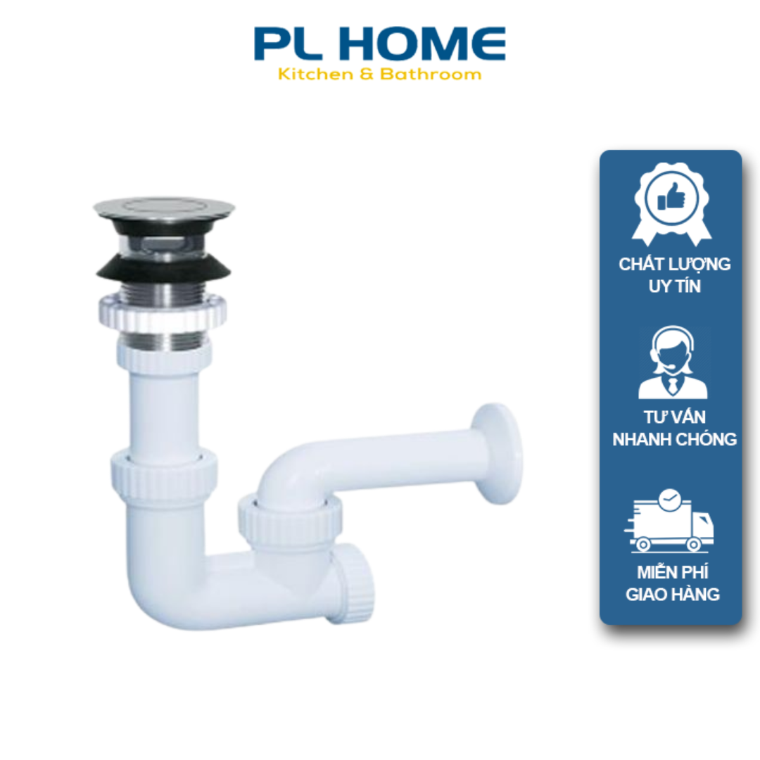 Bộ Xả Chậu Rửa Mặt LAVABO Bằng Nhựa, Nút Xả Nhấn Mạ Crom