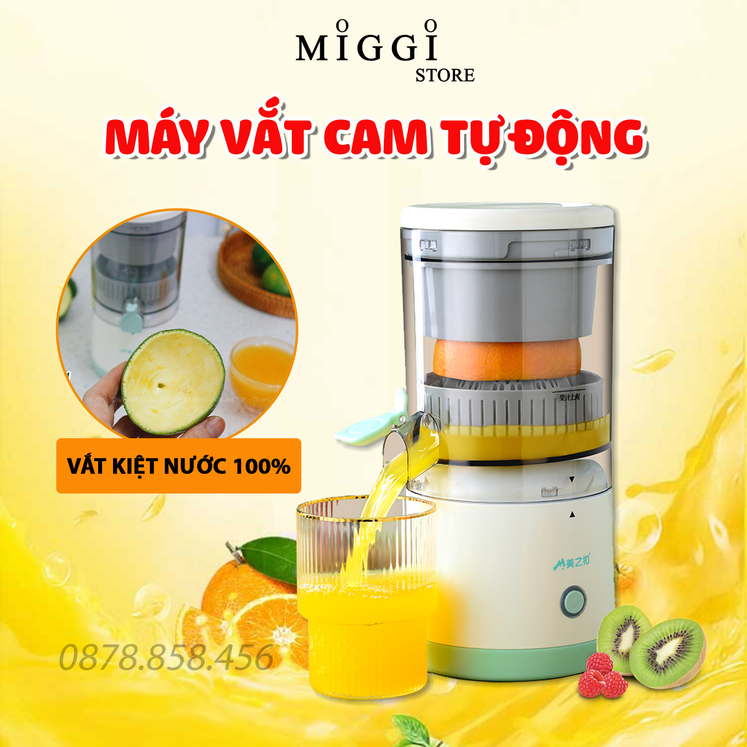 Máy vắt cam tự động - máy ép trái cây đa năng - vắt kiệt bã - có cổng sạc usb - bảo hành 12 tháng