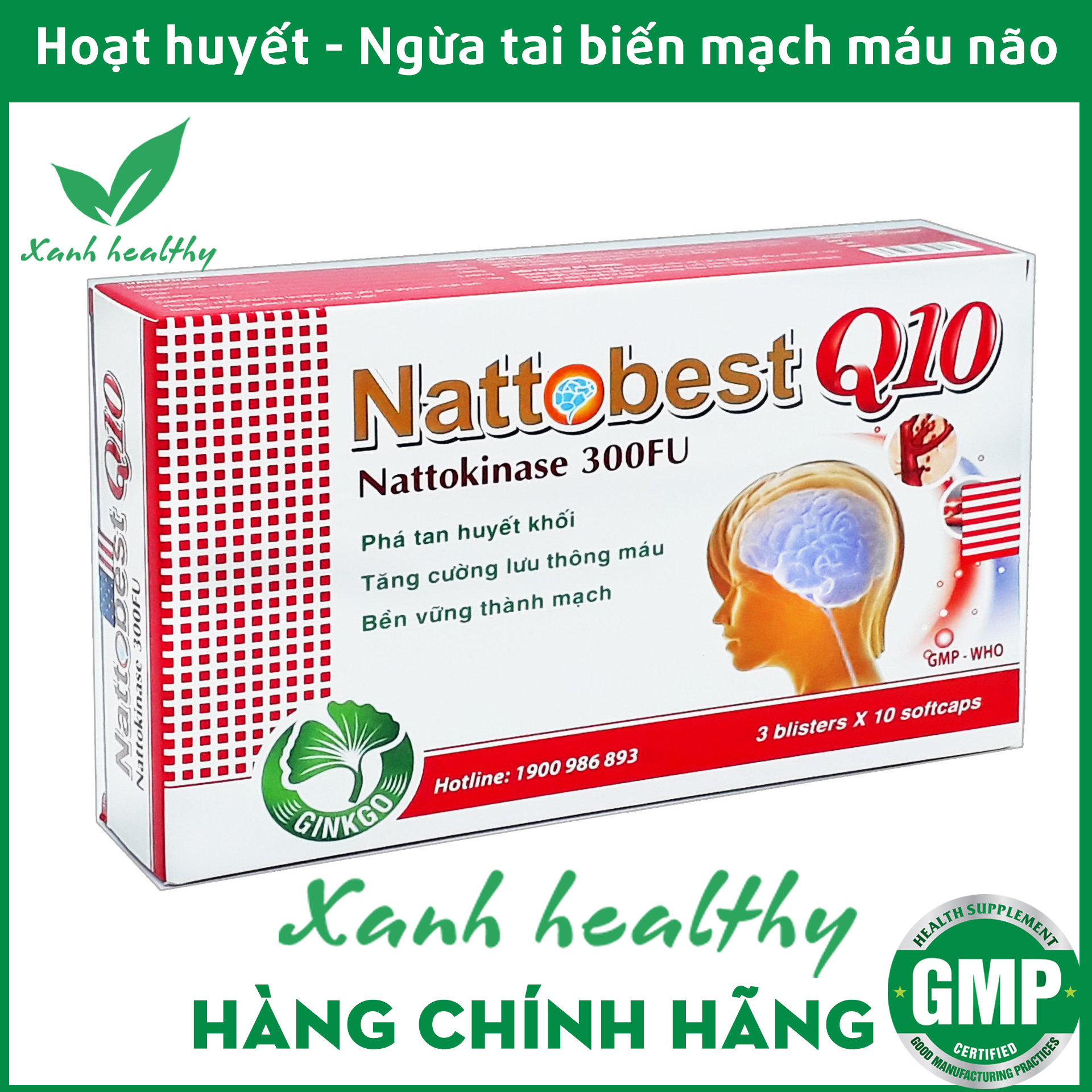 Viên uống Hoạt Huyết Nattobest Q10 - Hàng chính hãng DATE 2025 – Hỗ trợ lưu thông máu, cải thiện trí nhớ- giảm máu đông sau tai biến (hộp 30 viên)