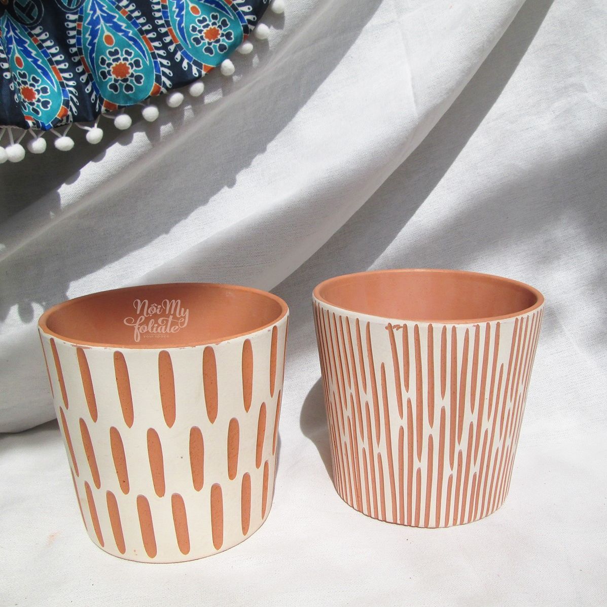 Chậu đất nung trồng cây hoa văn vintage - Size 15x15cm