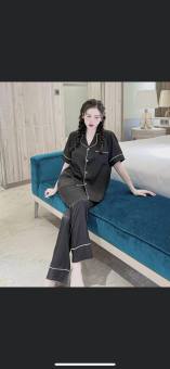 Đồ bộ nữ pijama lụa ngủ gấm xước ánh kim tay ngắn quần dài mặc nhà cao cấp nha
