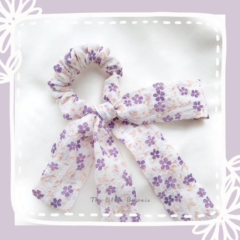 Cột tóc vải nơ hoa Ribbon Scrunchie The little Bownie