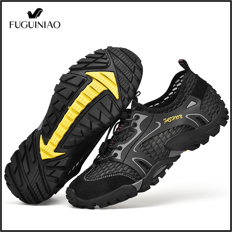 Fuguiniao Plus Size(39-48)Outdoor Hiking Shoes for Men Flat Rubber Slip On Sport Shoes for Men Climbing Walking Shoes Camping Trekking Shoes Casual Loafers（Free Shipping） ราคา 129 บาท*ส่งฟรี