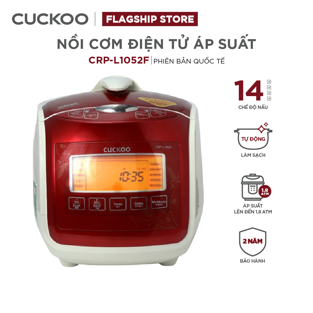 Nồi cơm điện tử áp suất Cuckoo 1.8 lít CRP-L1052F - Lòng nồi chống dính phủ men Xwall - Màn hình điều khiển điện tử - Cho gia đình đến 6 người - Hàng chính hãng Cuckoo Vina