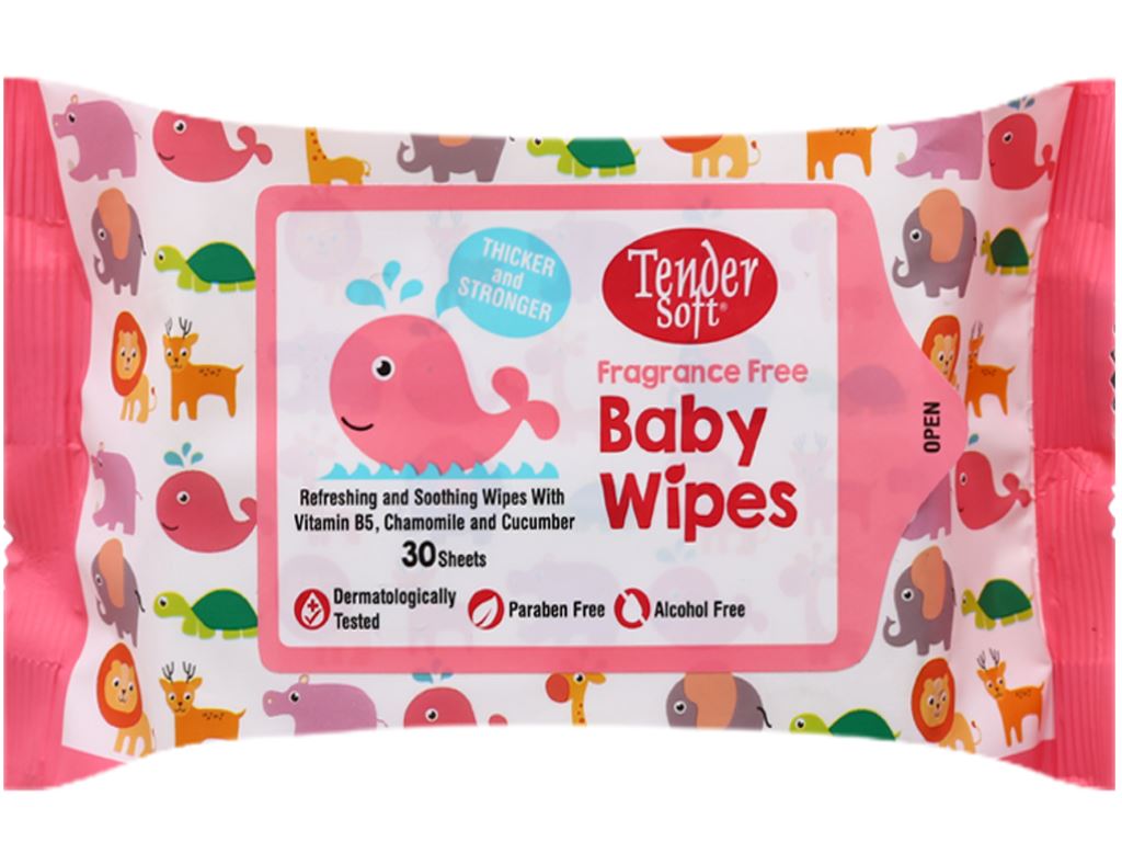 Khăn ướt em bé Tender Soft Baby Wipes với thiết kế tinh tế giúp mẹ dễ dàng