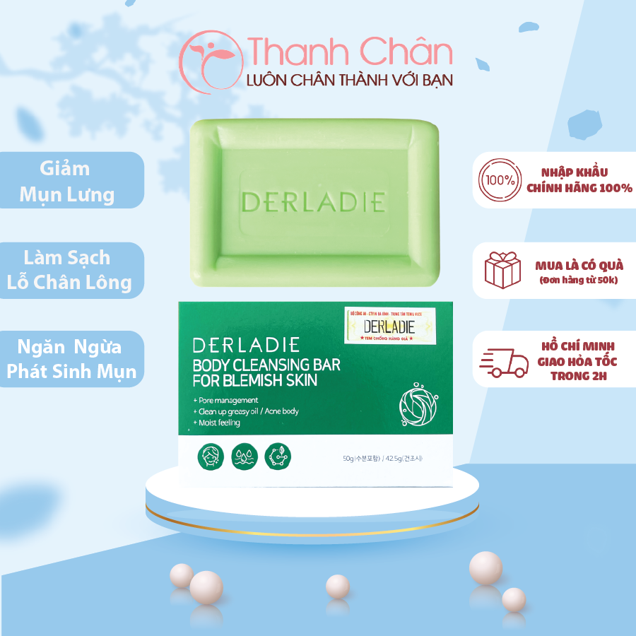 Xà Phòng Tắm Giảm Mụn Lưng Cơ Thể Derladie Body Cleansing Bar Blemish Skin 50g