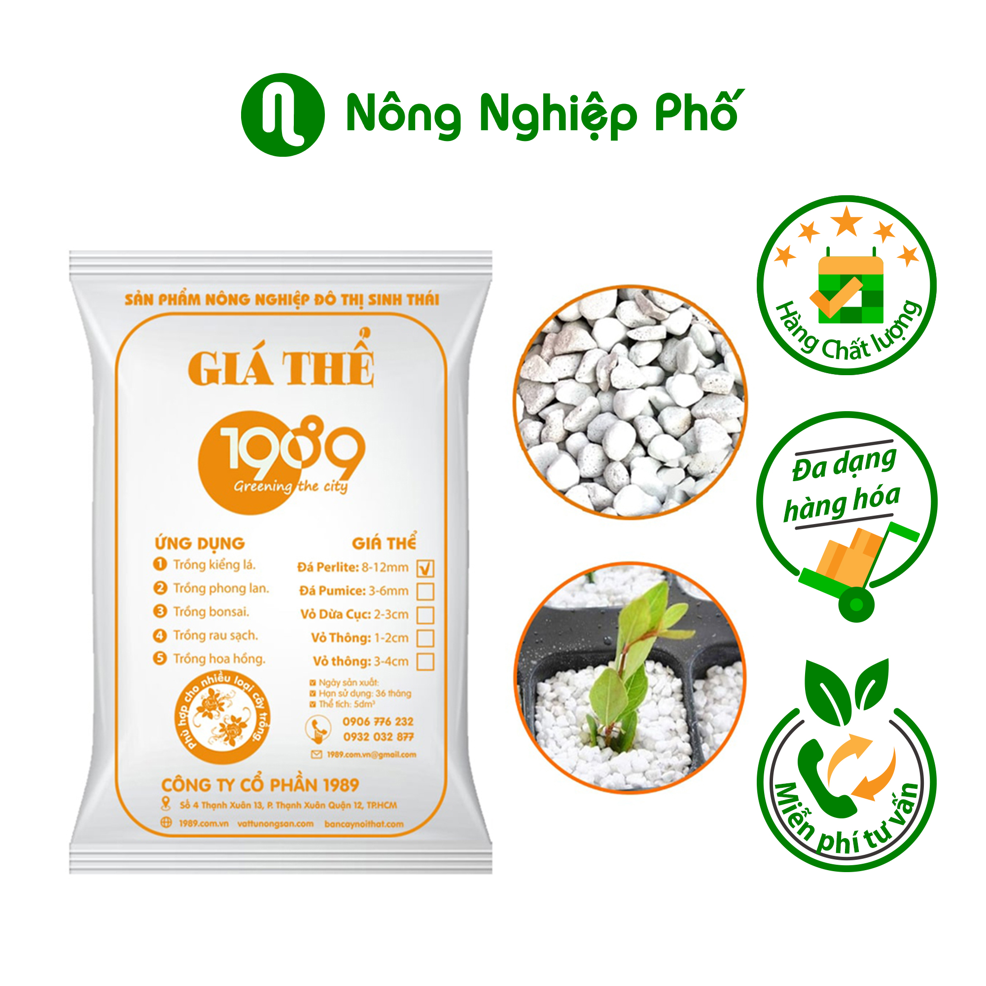 Đá perlite trân châu 1989 size 8mm - 12mm - túi 4.5dm - nông nghiệp phố