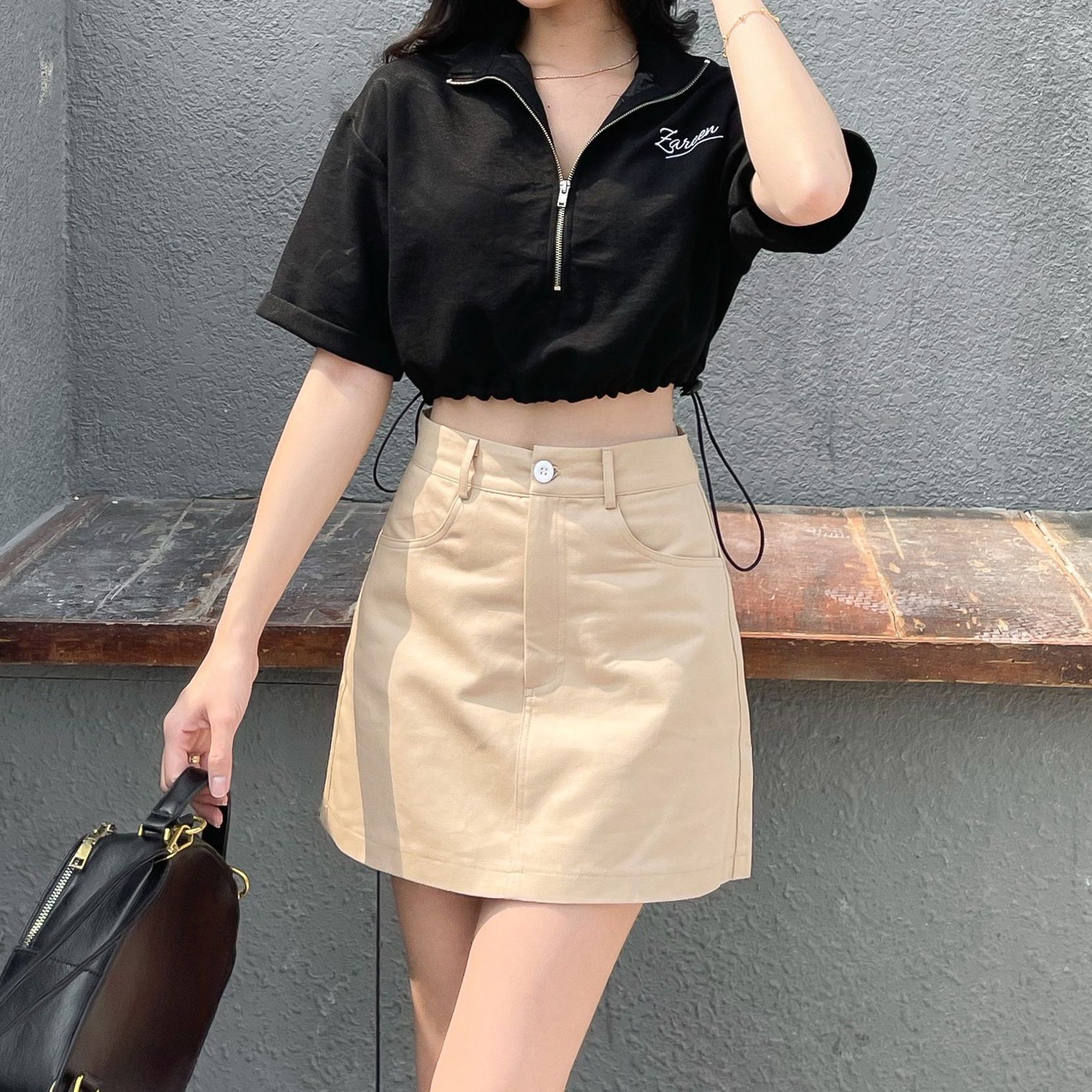 Chân váy chữ a basic zareen vaa29 nâu