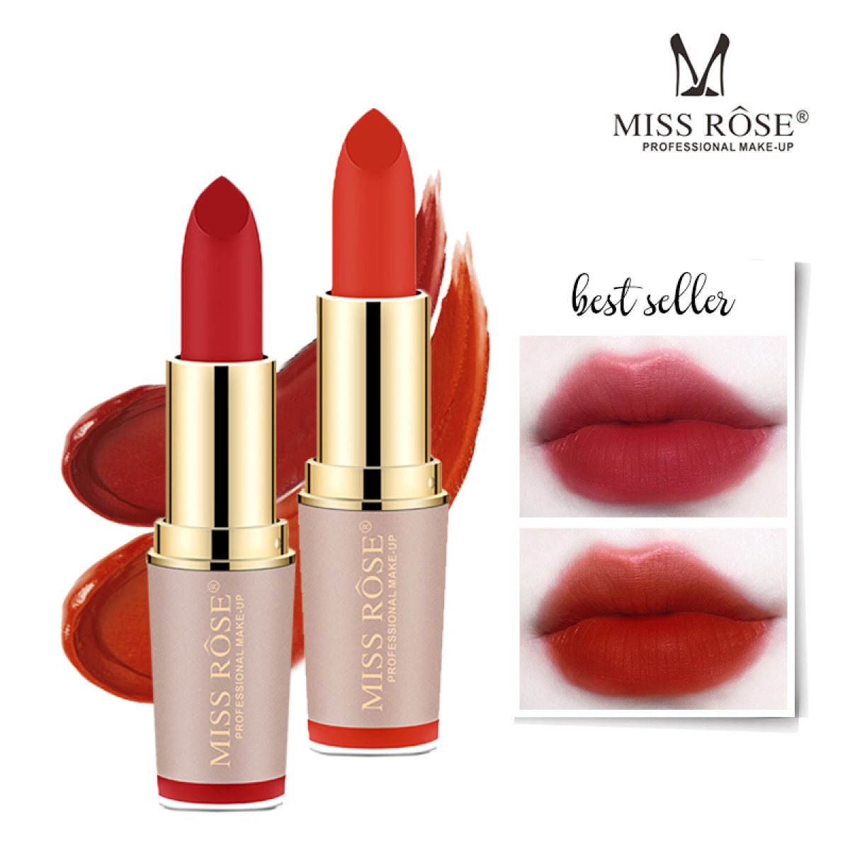 XPLUS - Son lì lâu trôi siêu mịn môi MISS ROSE vỏ hồng son thỏi son trang điểm son môi nội địa Trung XP-SM62