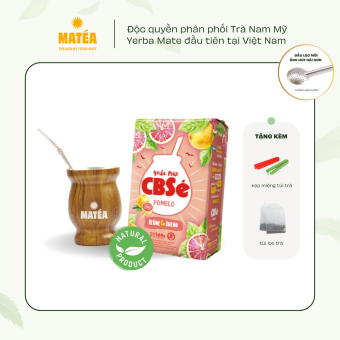 Trà Yerba Mate Vị BƯỞI HỒNG 500gr CBSe Pomelo + Cốc Gourd kèm ống hút Bombilla MỚI tặng kèm kẹp trà + túi lọc